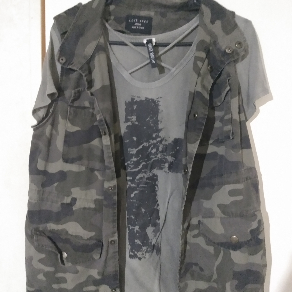 Camo Jacket with Cross Shirt